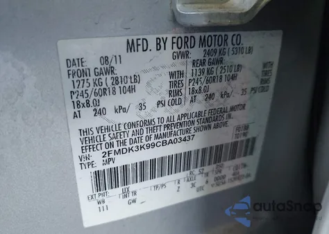 2012 Ford Edge Limited from USA, damaged, VIN 2FMDK3K99CBA03437
